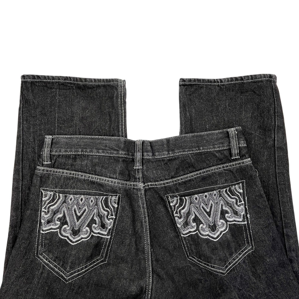 Avirex Mens Black Embroidered Jeans 36x30 (36x28.5) Baggy Y2K Streetwear Skater